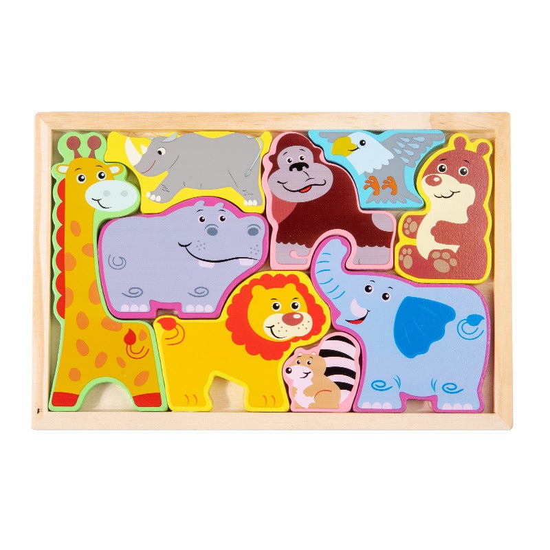 Children'S Animal Fruit Puzzle Creative Puzzle Baby Building Blocks Jigsaw Digital Traffic Ocean 8 Wooden Toys - Image 1